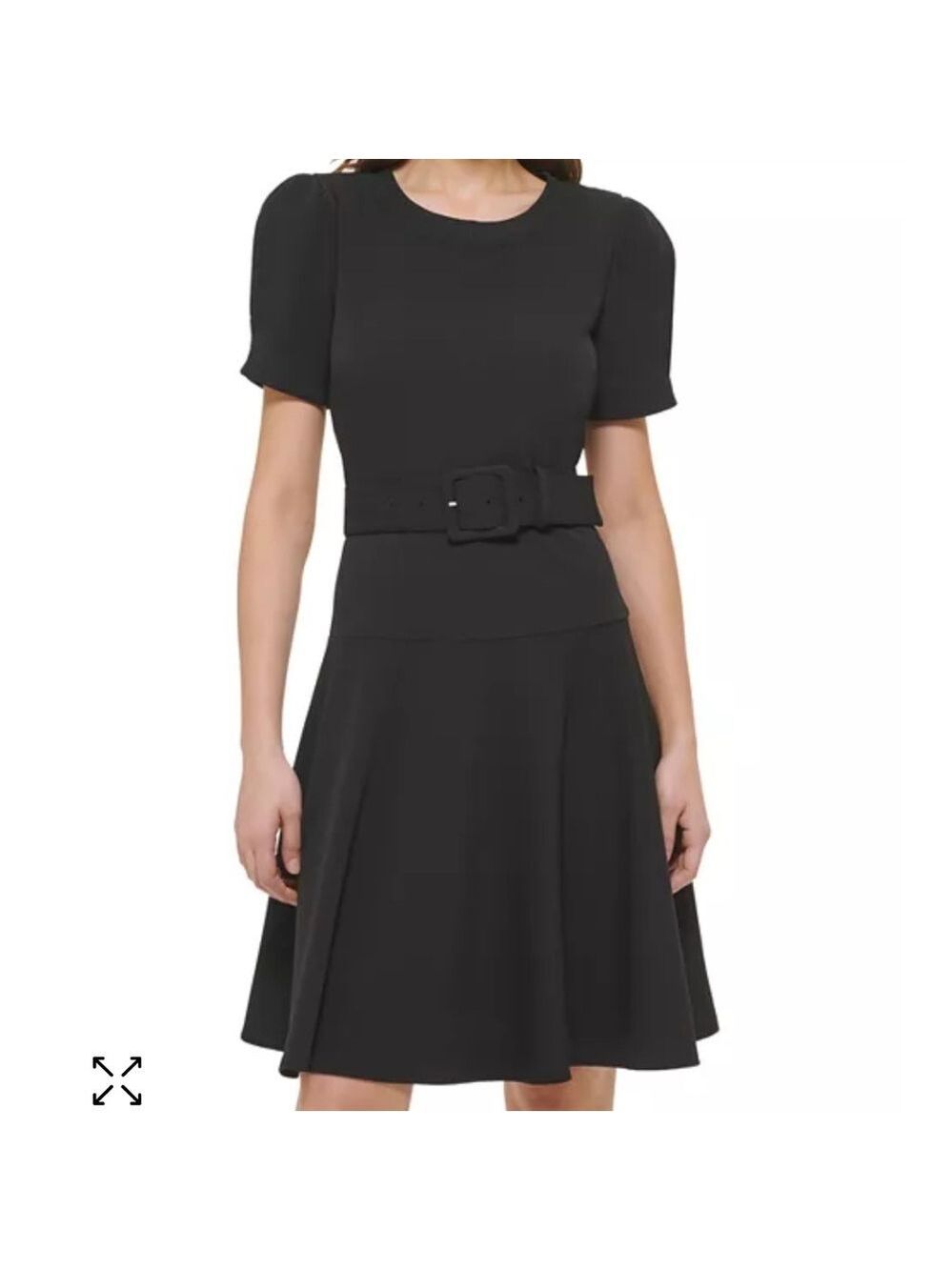 Karl Lagerfeld Black Fit and Flare Puff Sleeve Belted Scuba Crepe Dress size 10